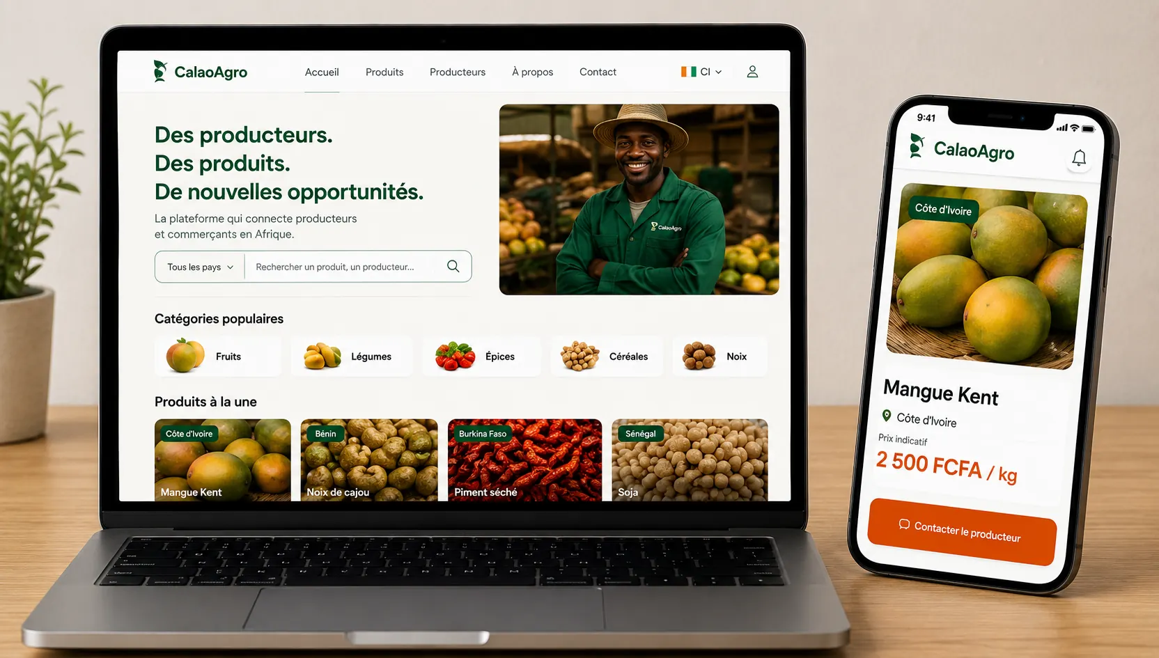 CalaoAgro sur ordinateur et mobile