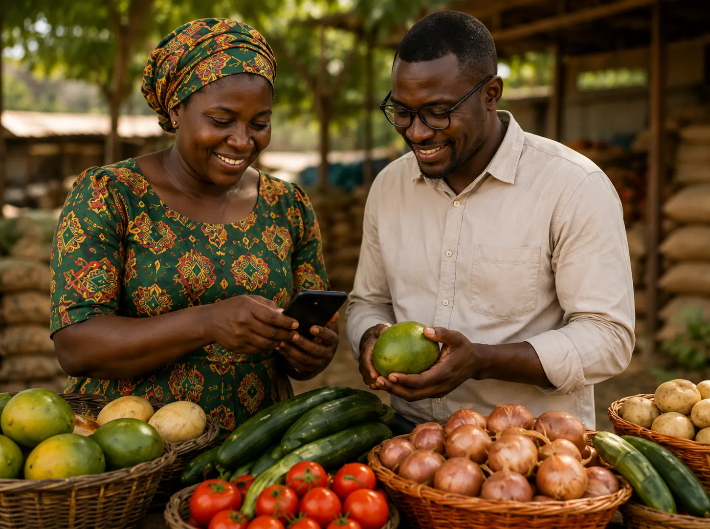 Productrice et acheteur au marché